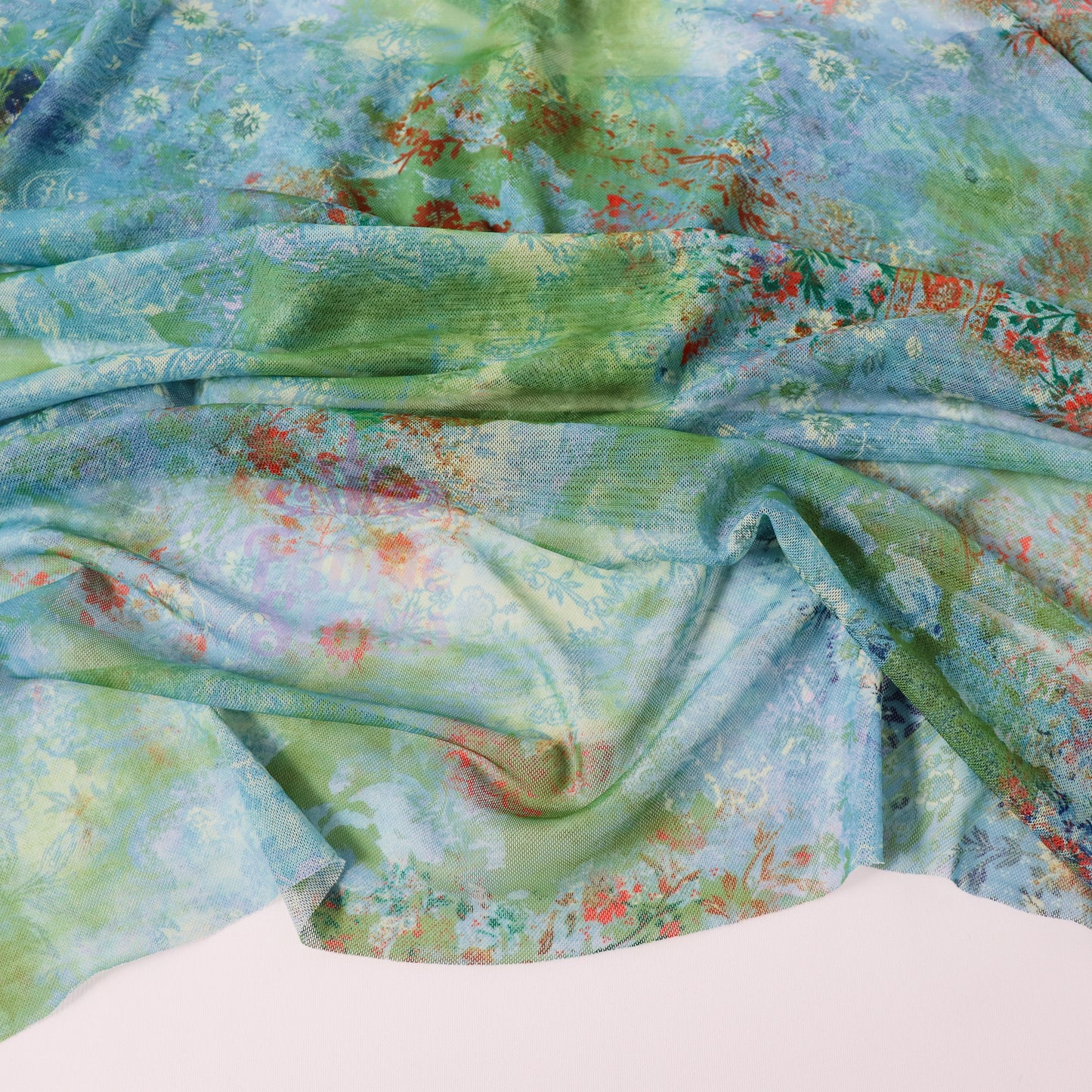 Green Floral Power Mesh Fabric