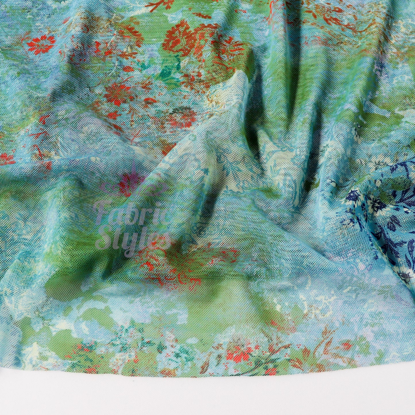 Green Floral Power Mesh Fabric