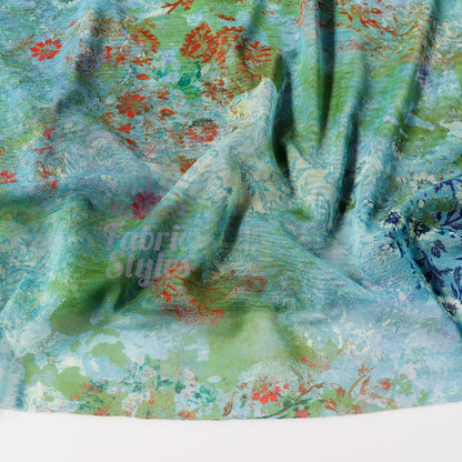 Green Floral Power Mesh Fabric
