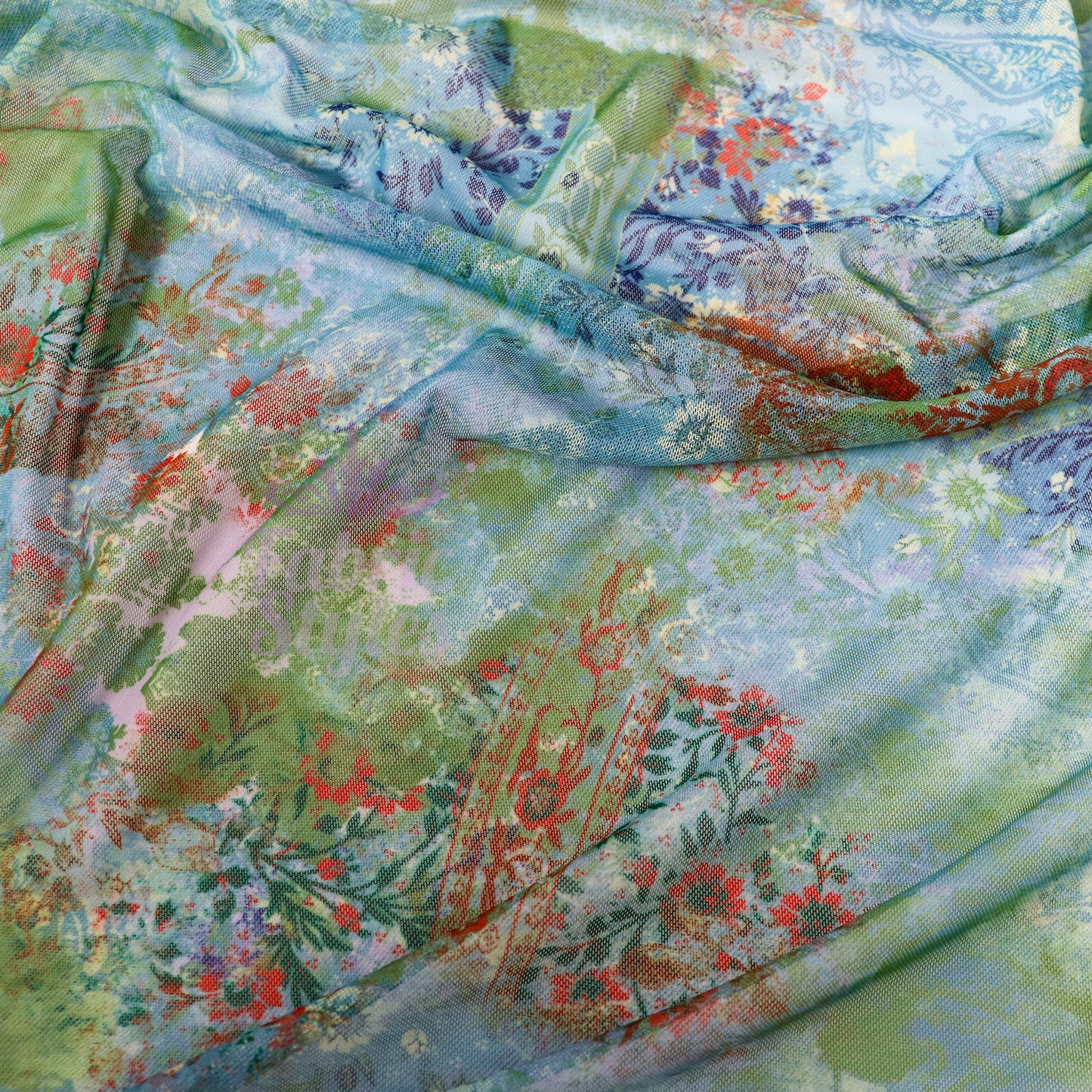 Green Floral Power Mesh Fabric