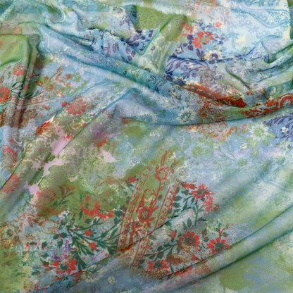 Green Floral Power Mesh Fabric