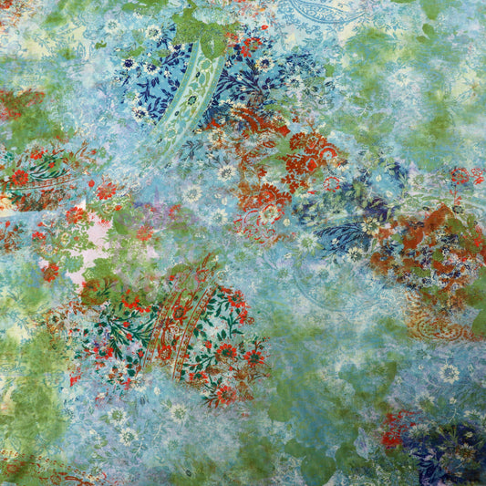 Green Floral Power Mesh Fabric