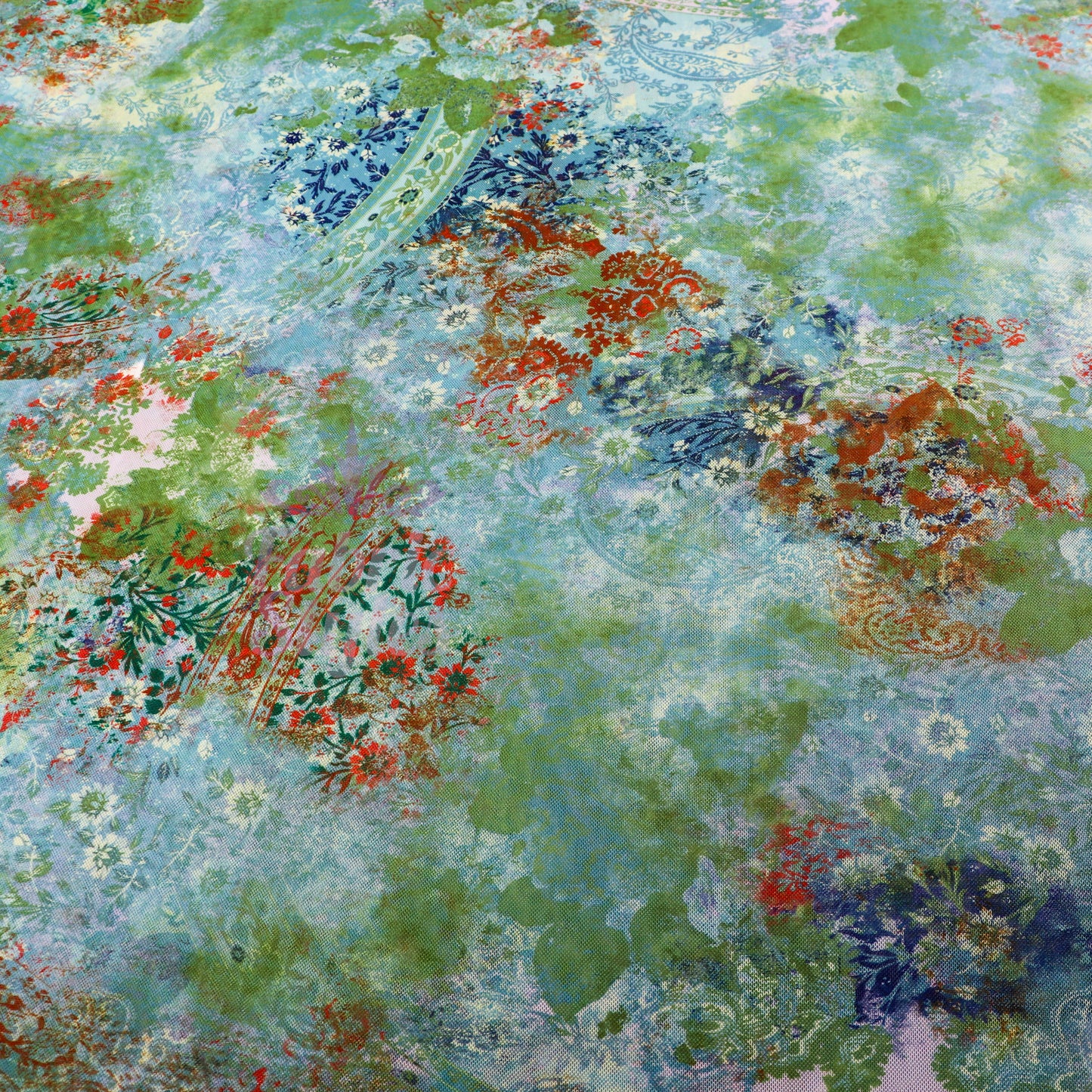 Green Floral Power Mesh Fabric
