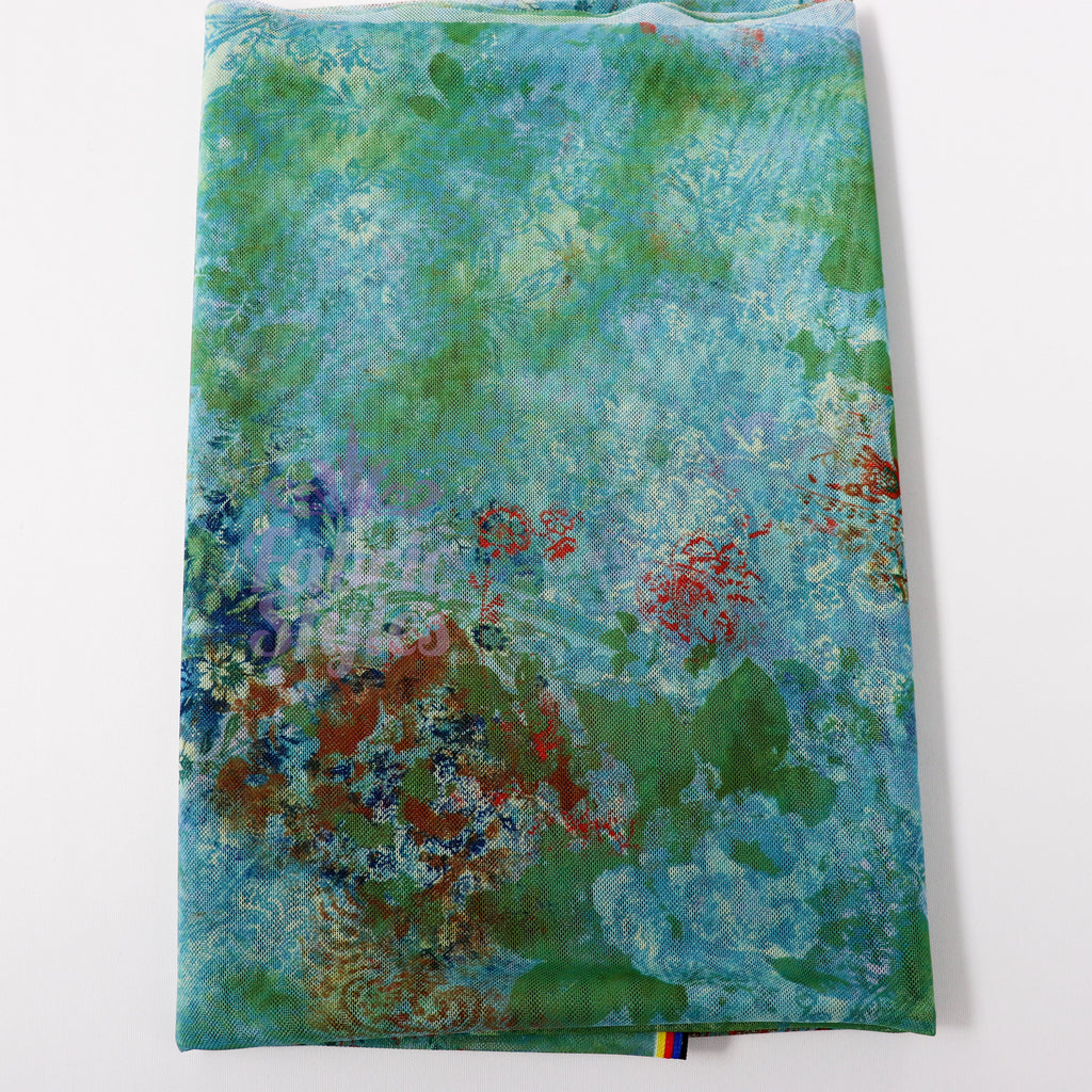 Green Floral Power Mesh Fabric