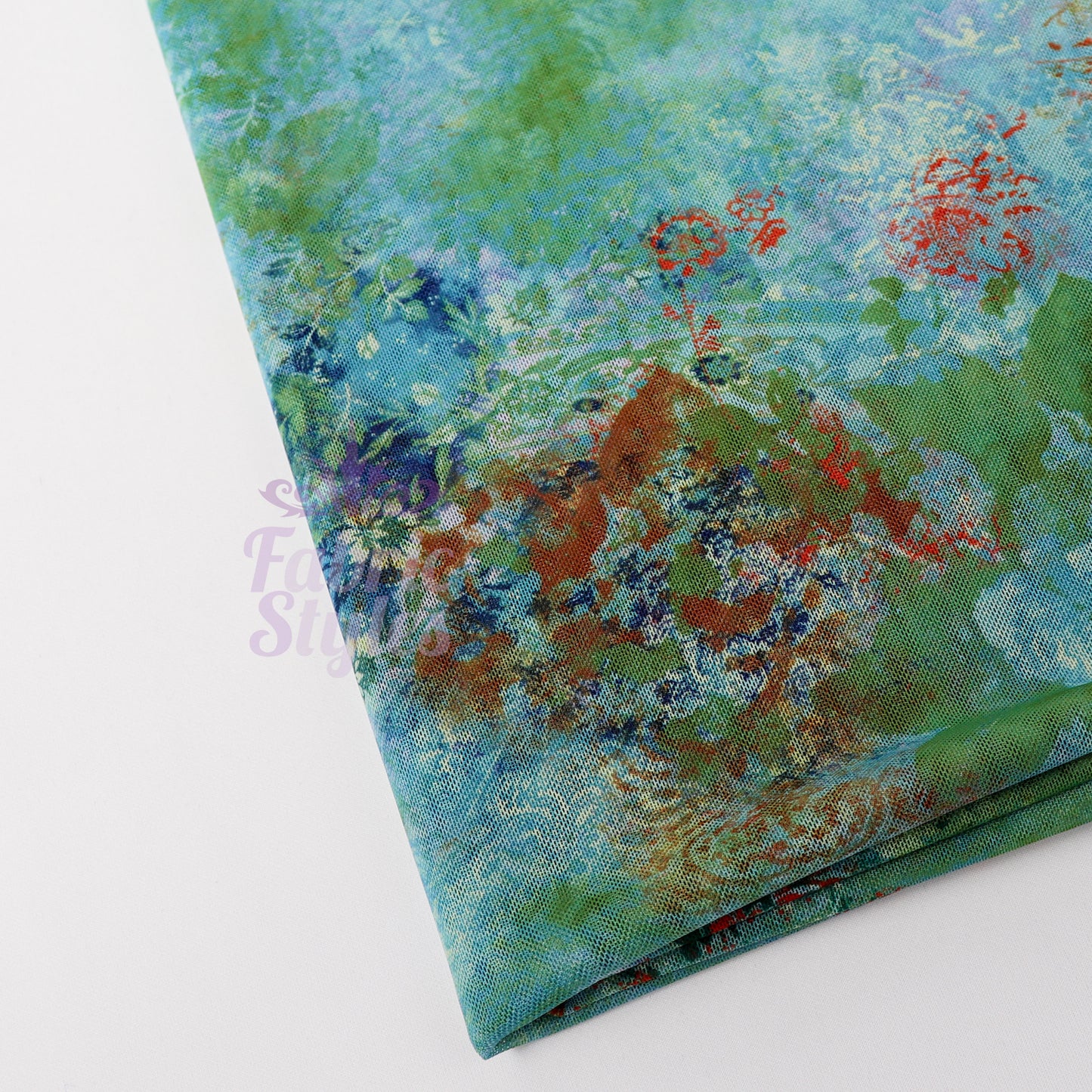 Green Floral Power Mesh Fabric