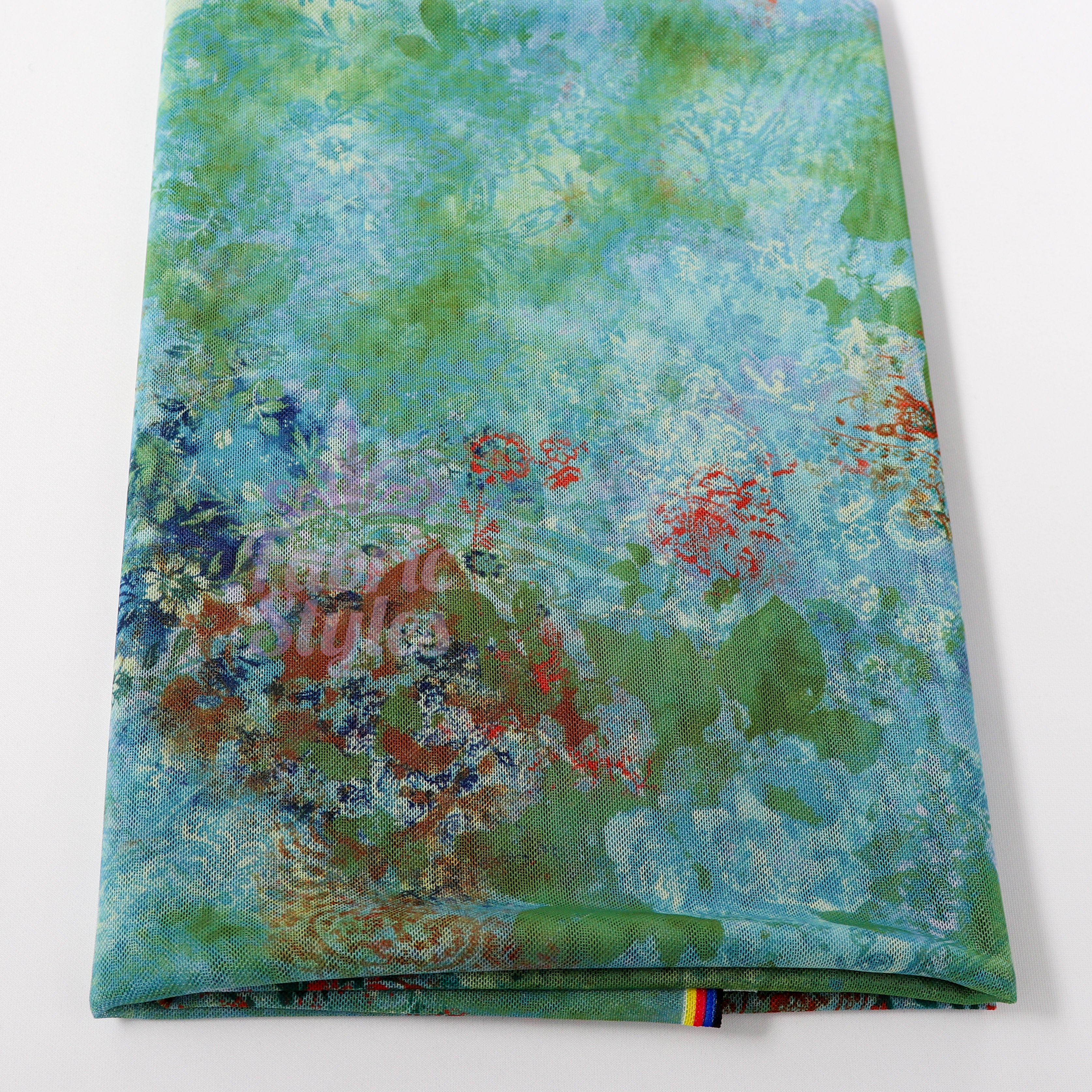 Green Floral Power Mesh Fabric