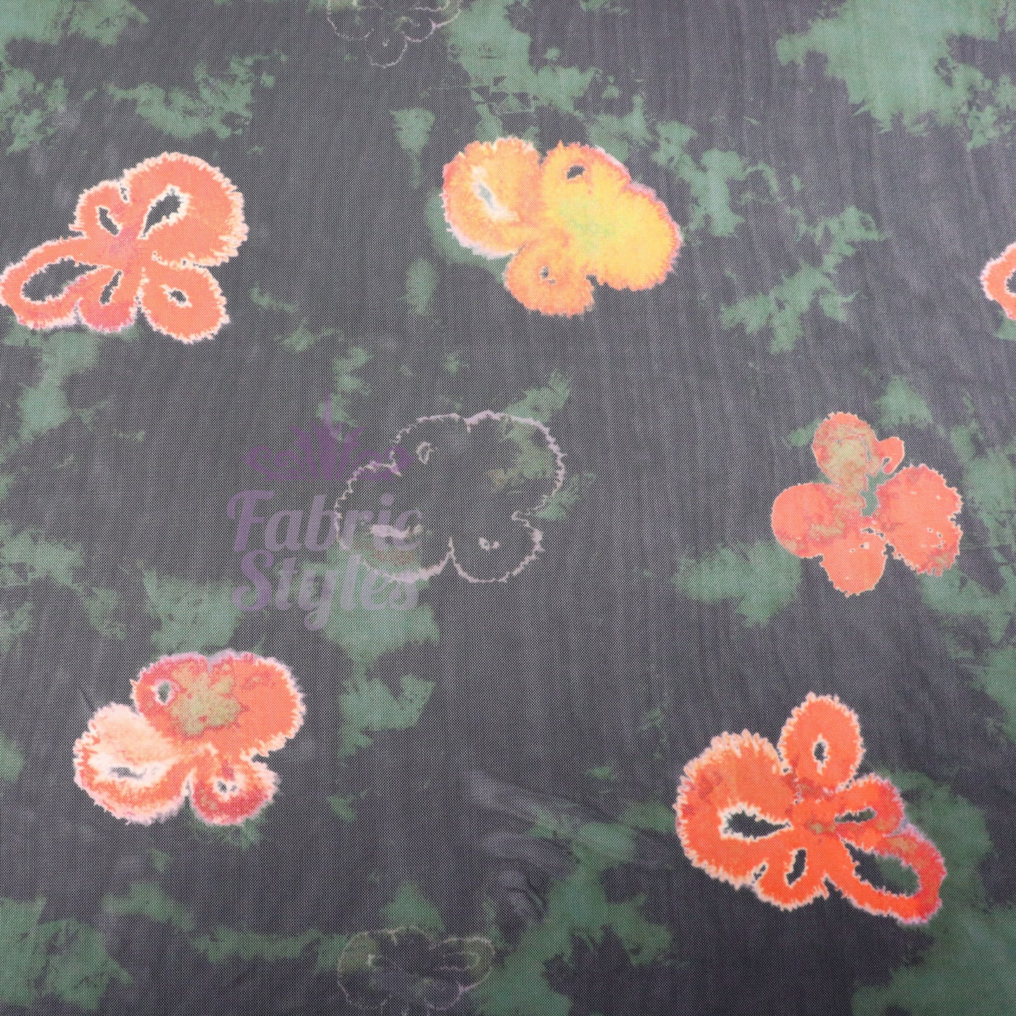 Green Tie Dye Orange Floral Power Mesh Fabric