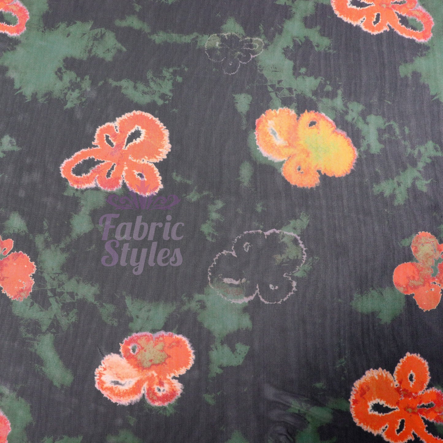 Green Tie Dye Orange Floral Power Mesh Fabric