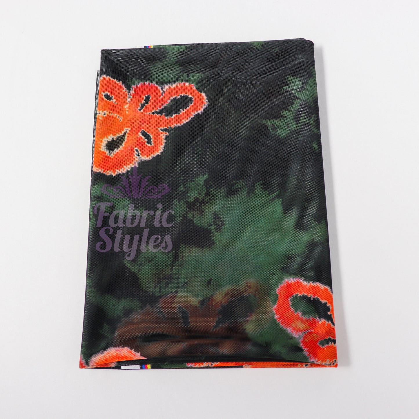 Green Tie Dye Orange Floral Power Mesh Fabric