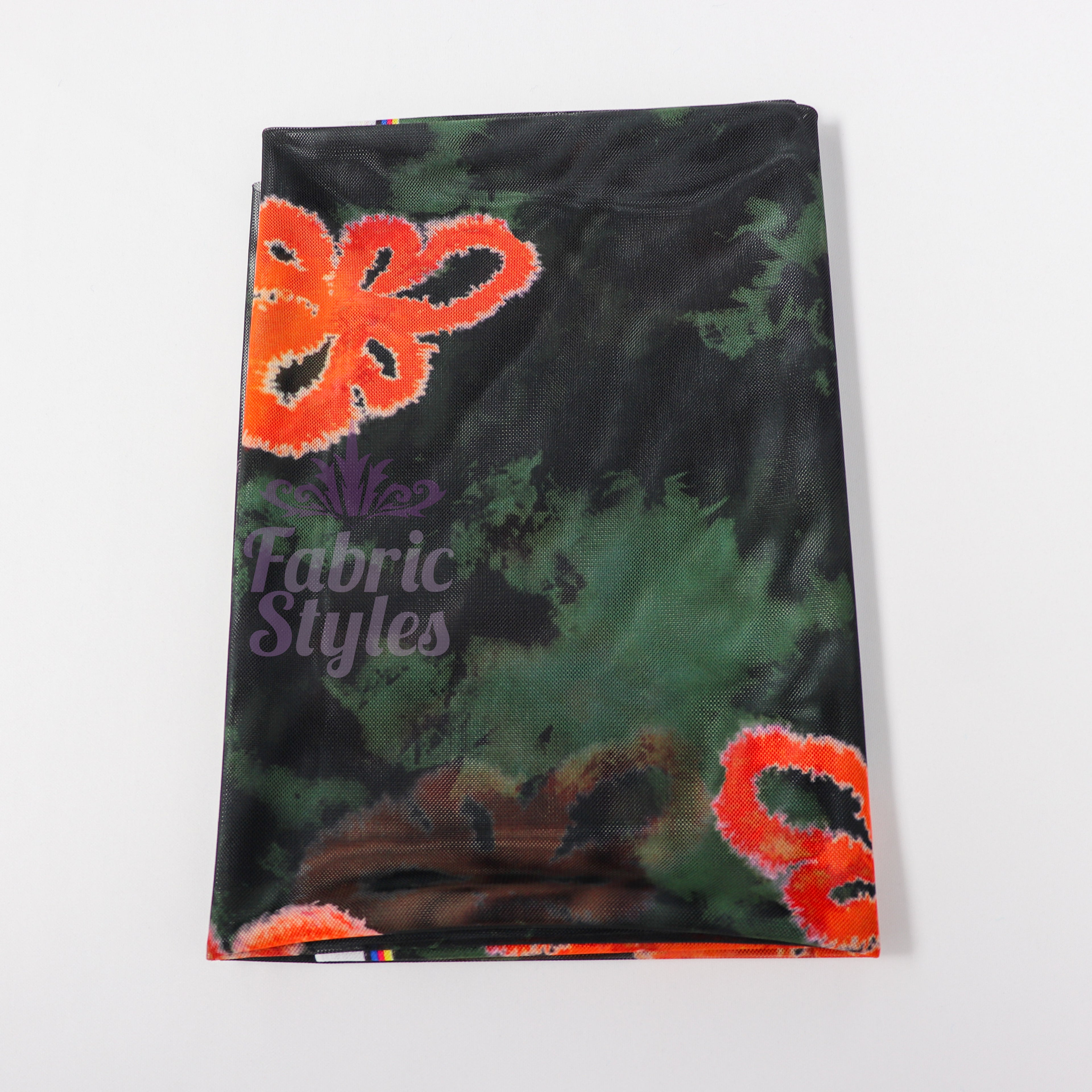 Green Tie Dye Orange Floral Power Mesh Fabric