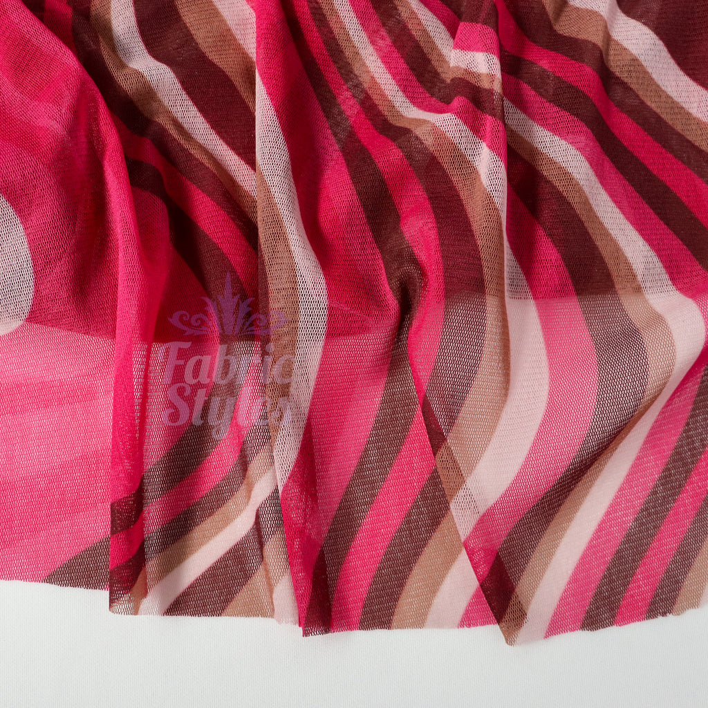 Pink Brown Swirl Power Mesh Fabric