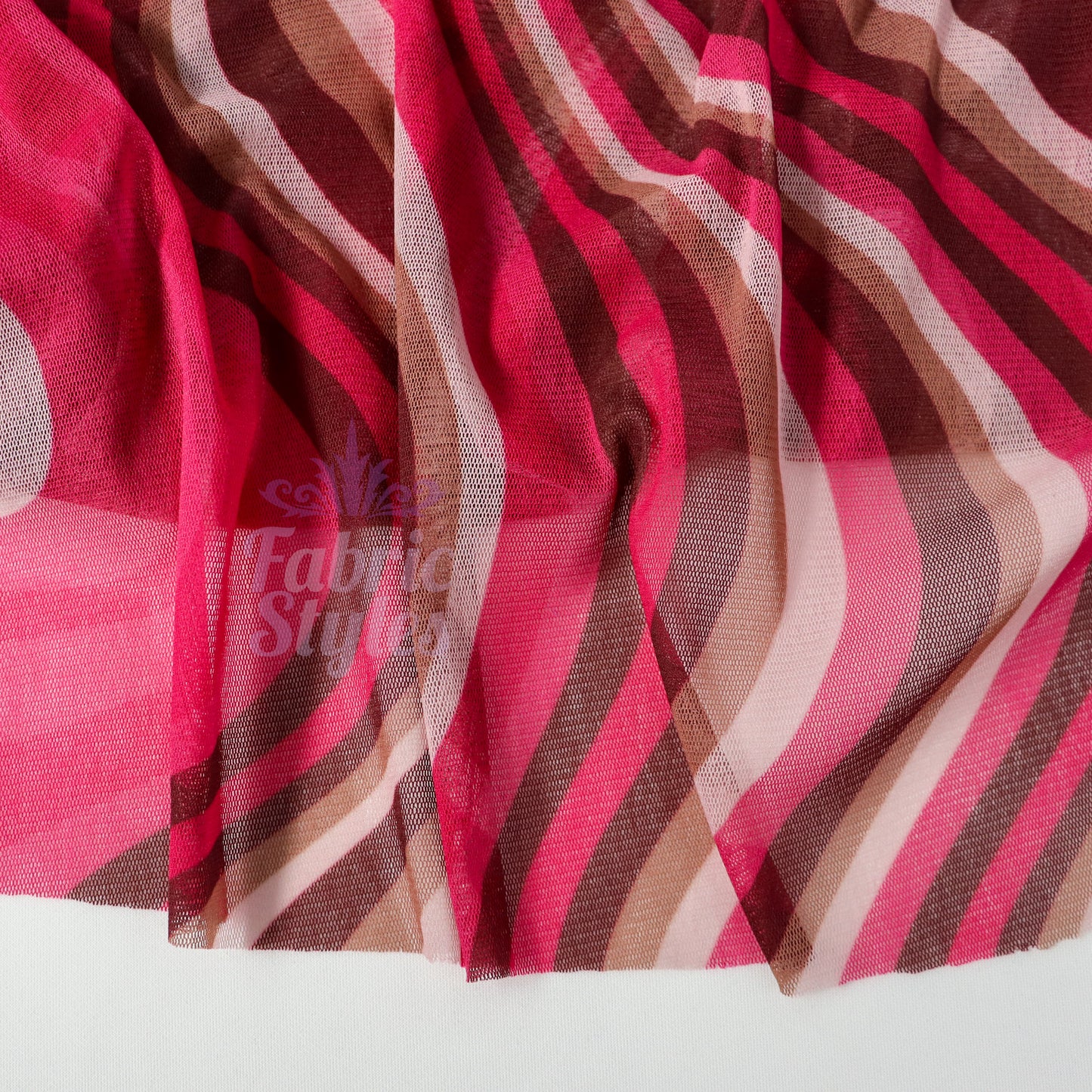 Pink Brown Swirl Power Mesh Fabric