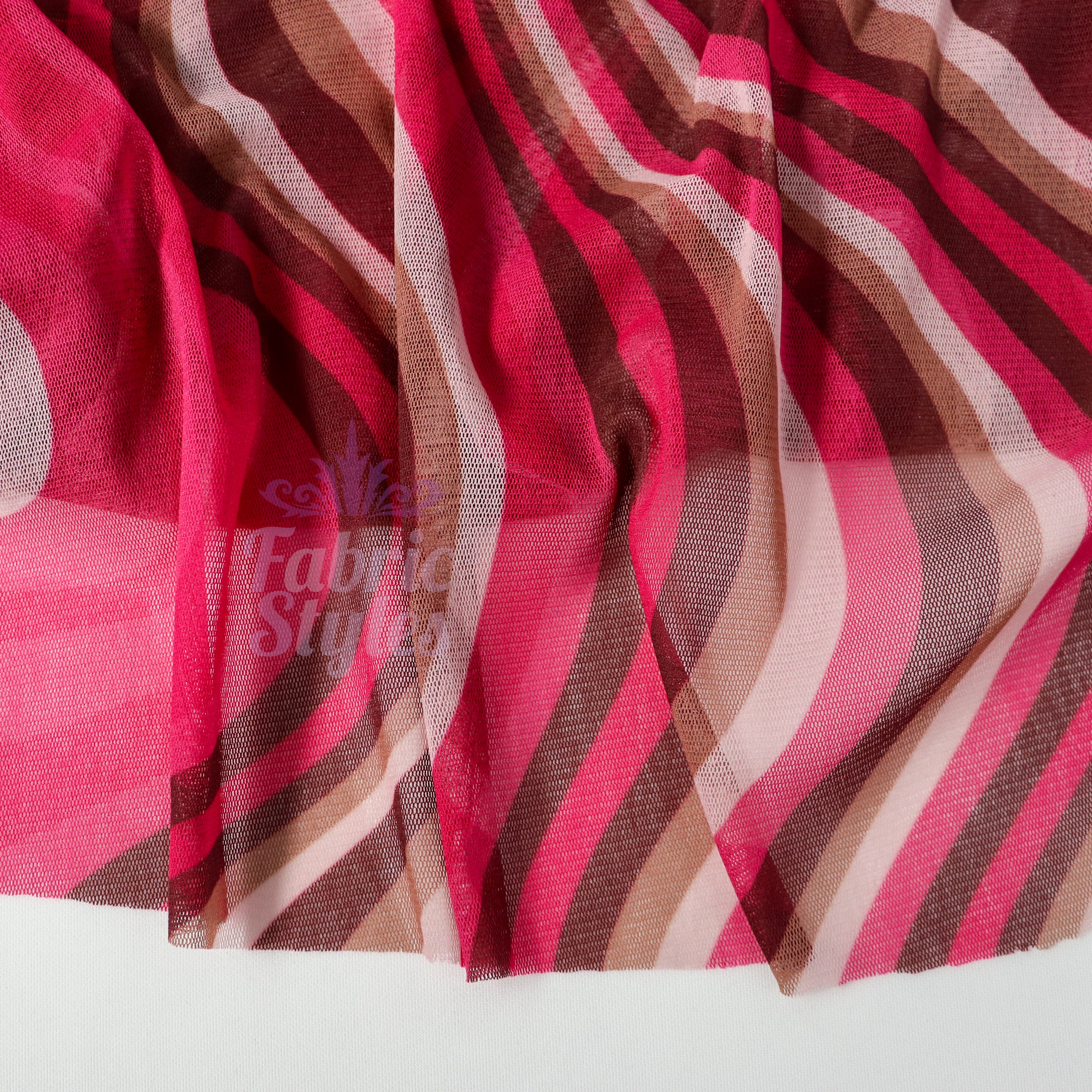 Pink Brown Swirl Power Mesh Fabric