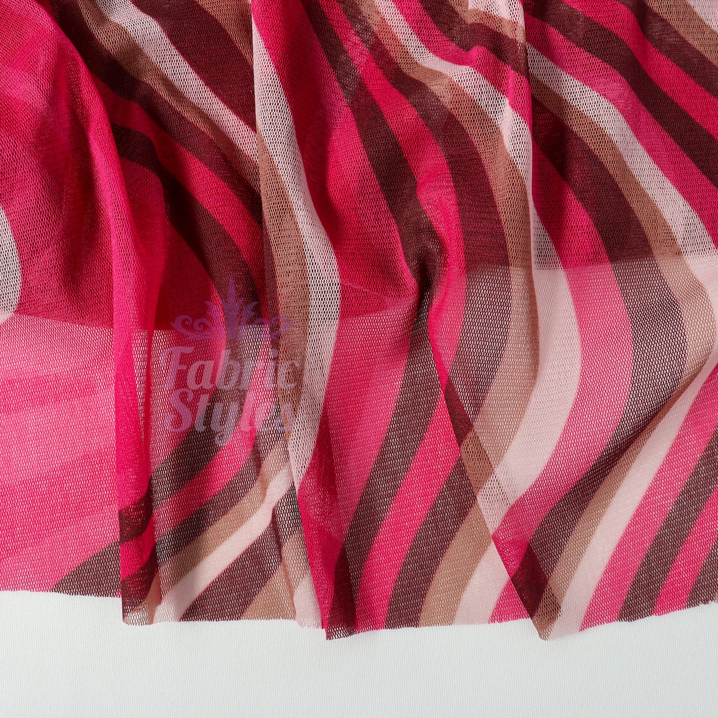 Pink Brown Swirl Power Mesh Fabric