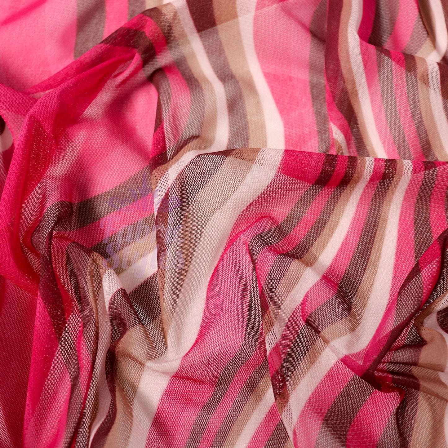 Pink Brown Swirl Power Mesh Fabric