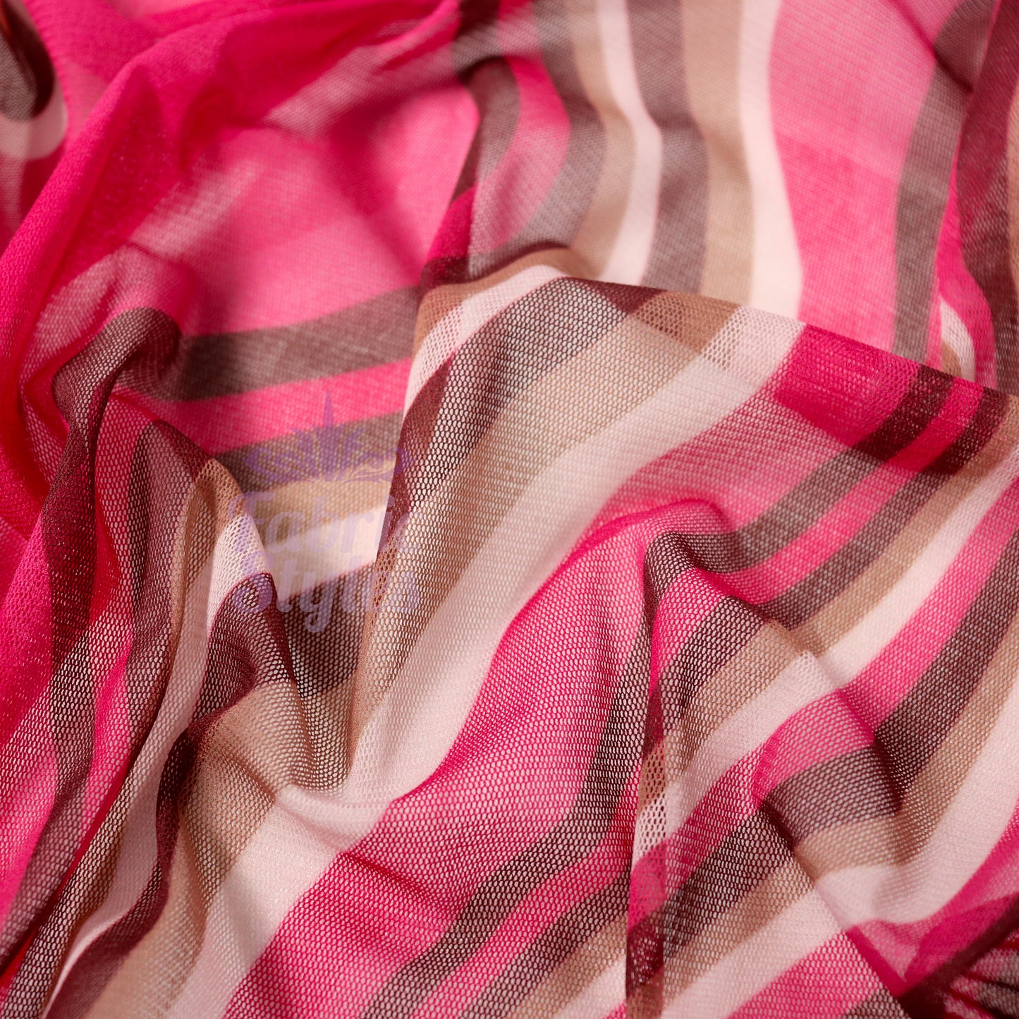 Pink Brown Swirl Power Mesh Fabric