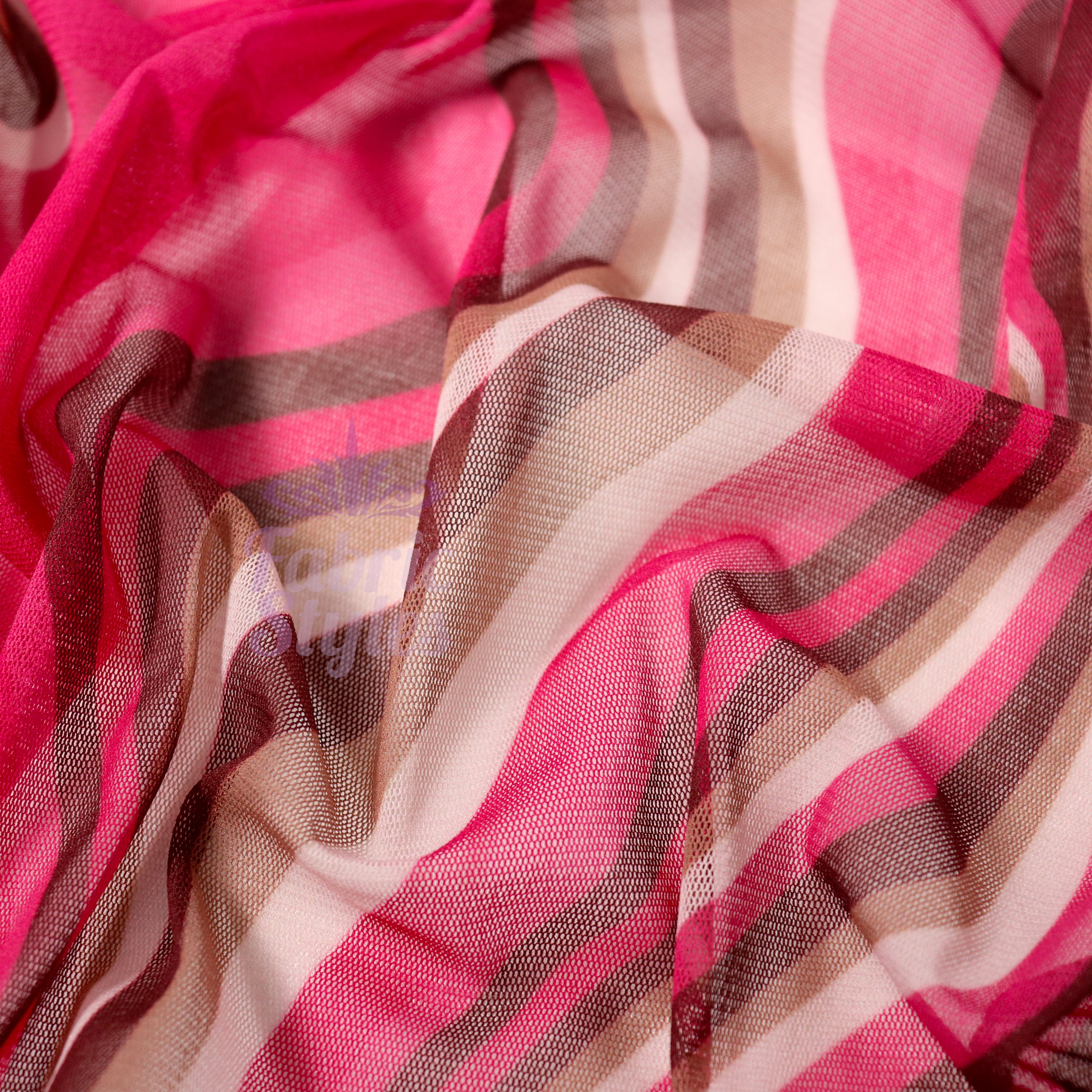 Pink Brown Swirl Power Mesh Fabric