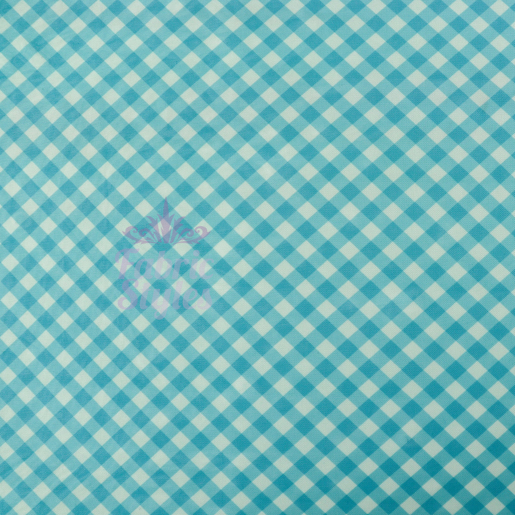 Blue Gingham Power Mesh Fabric