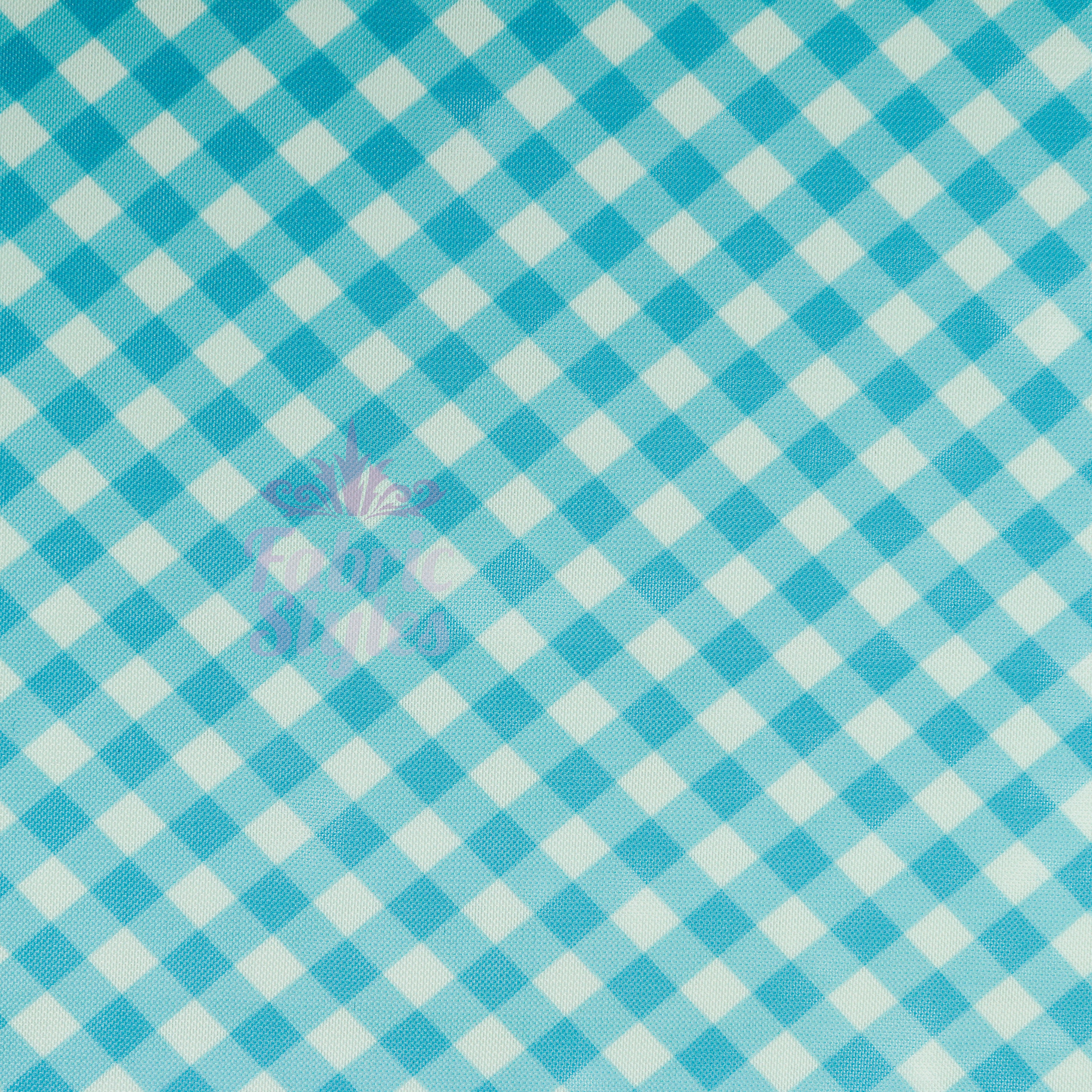 Blue Gingham Power Mesh Fabric