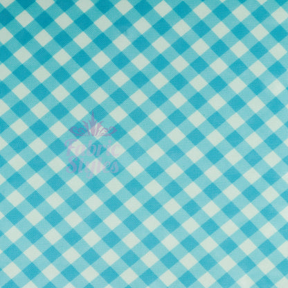 Blue Gingham Power Mesh Fabric