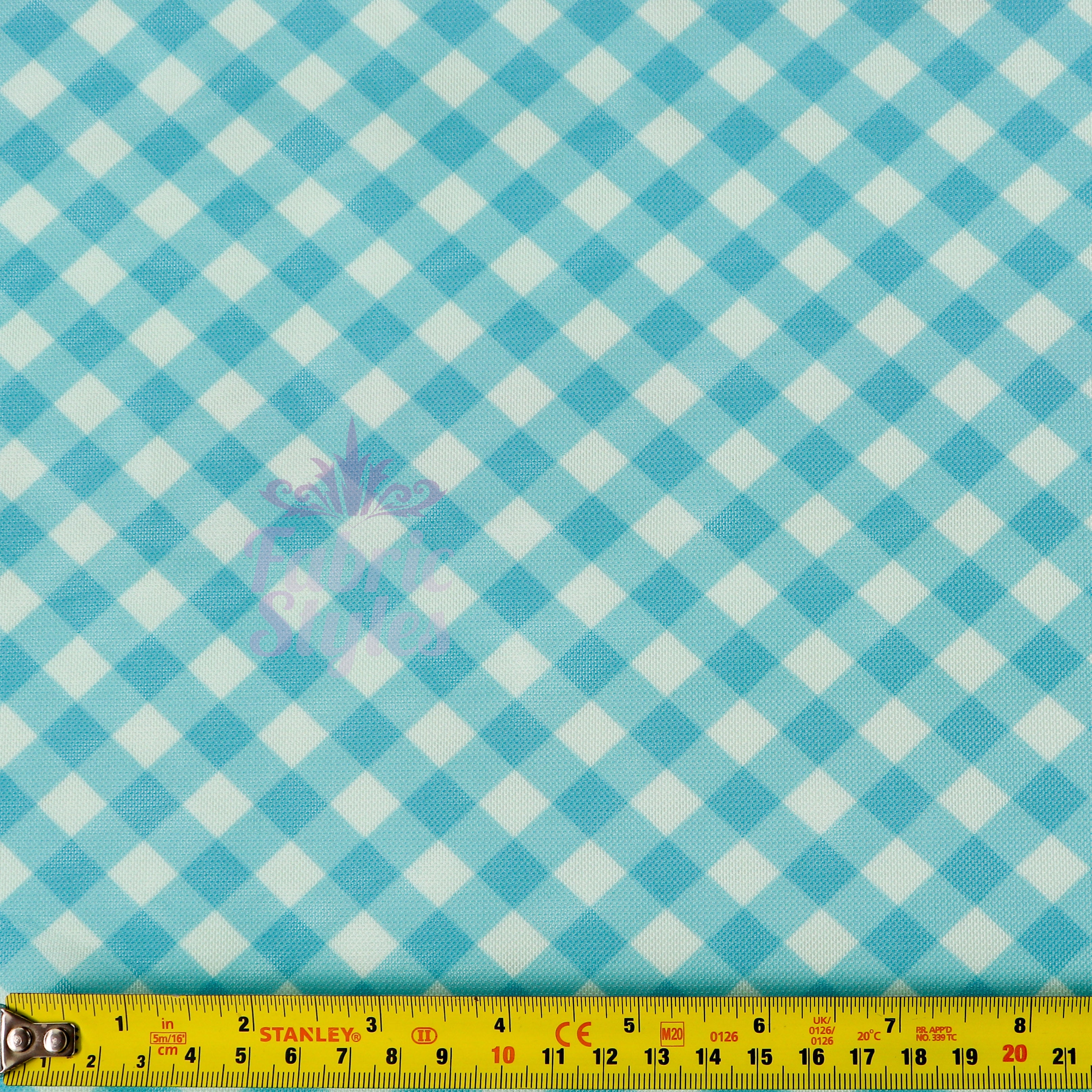 Blue Gingham Power Mesh Fabric