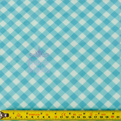 Blue Gingham Power Mesh Fabric