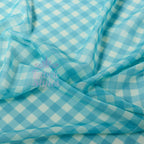 Blue Gingham Power Mesh Fabric