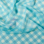 Blue Gingham Power Mesh Fabric