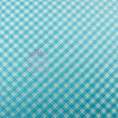 Blue Gingham Power Mesh Fabric