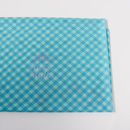 Blue Gingham Power Mesh Fabric