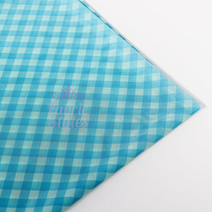 Blue Gingham Power Mesh Fabric