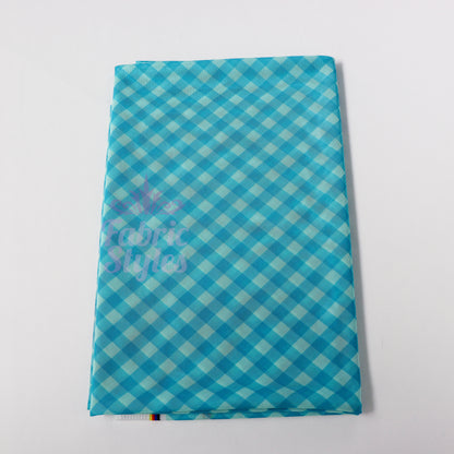 Blue Gingham Power Mesh Fabric