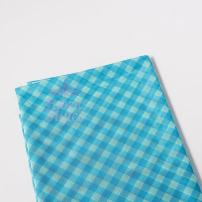 Blue Gingham Power Mesh Fabric