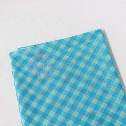 Blue Gingham Power Mesh Fabric