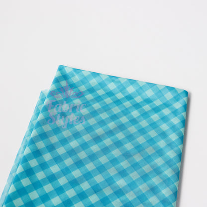 Blue Gingham Power Mesh Fabric