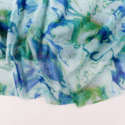 Blue Green Tie Dye Power Mesh Fabric