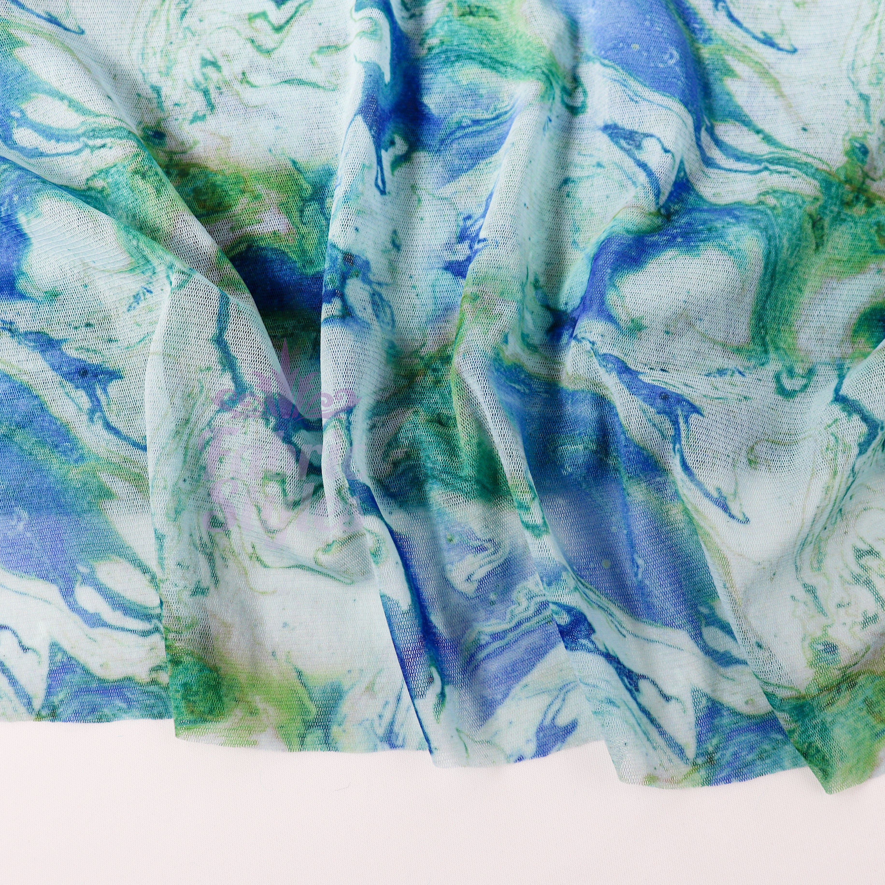 Blue Green Tie Dye Power Mesh Fabric
