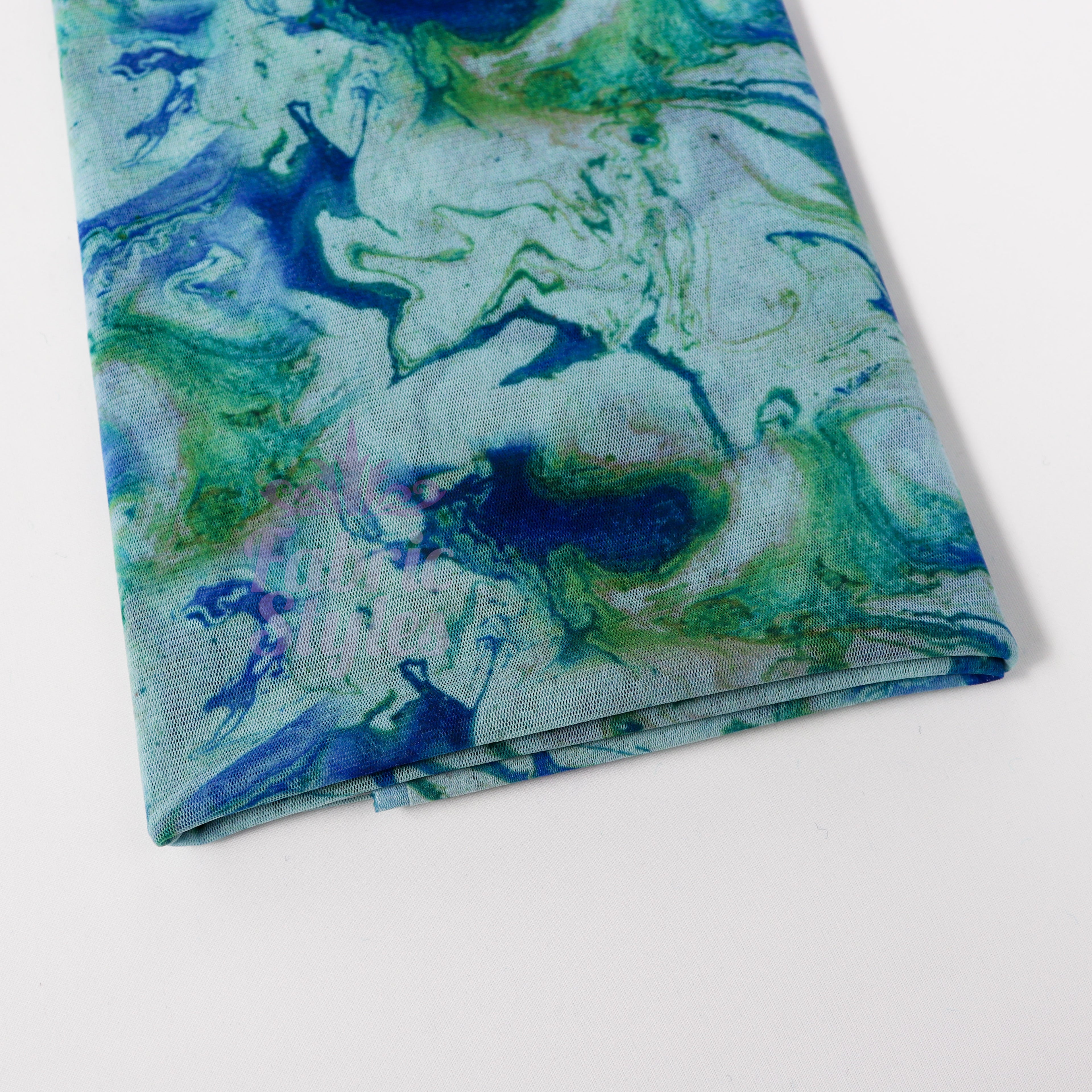 Blue Green Tie Dye Power Mesh Fabric
