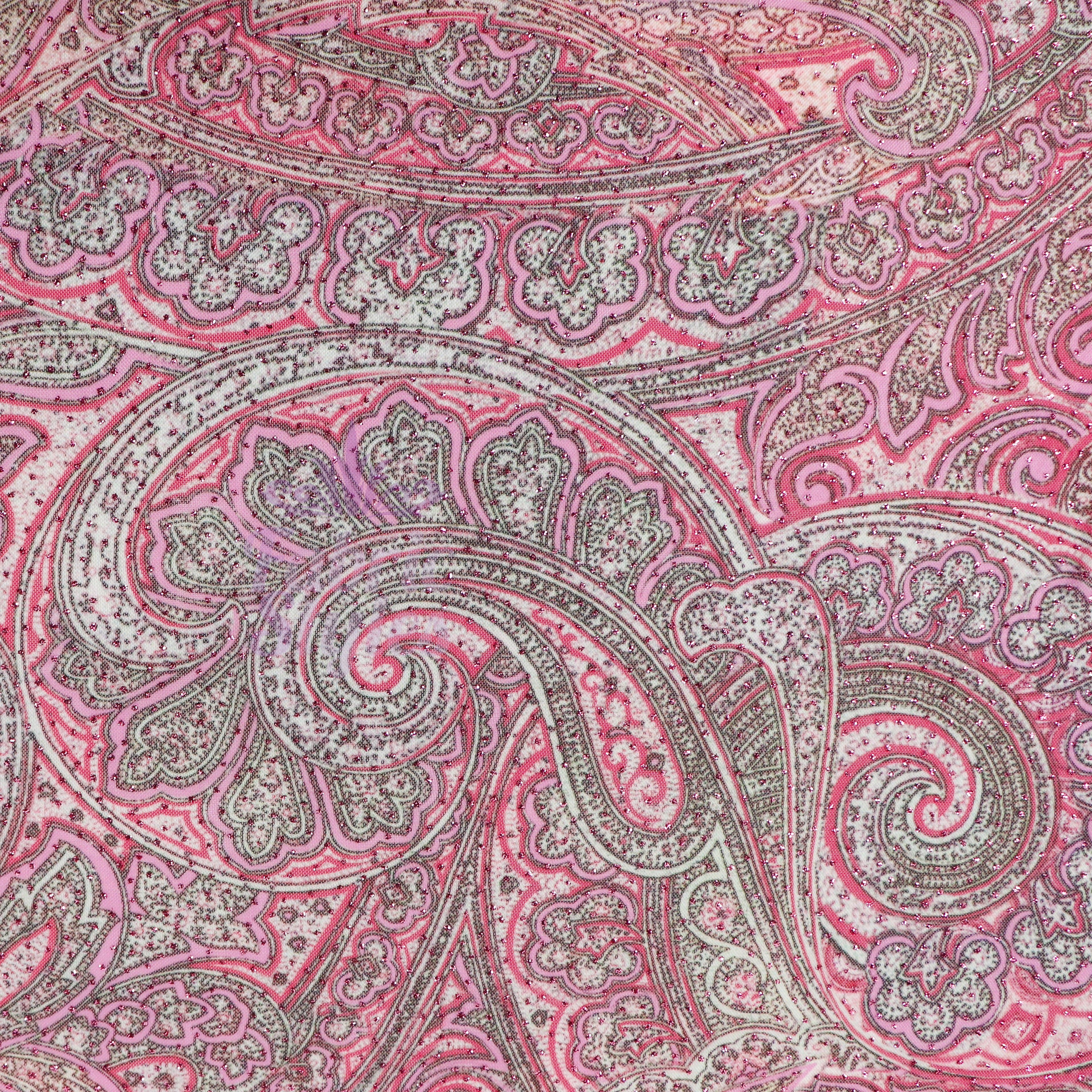 Red Glitter Paisley Power Mesh Fabric