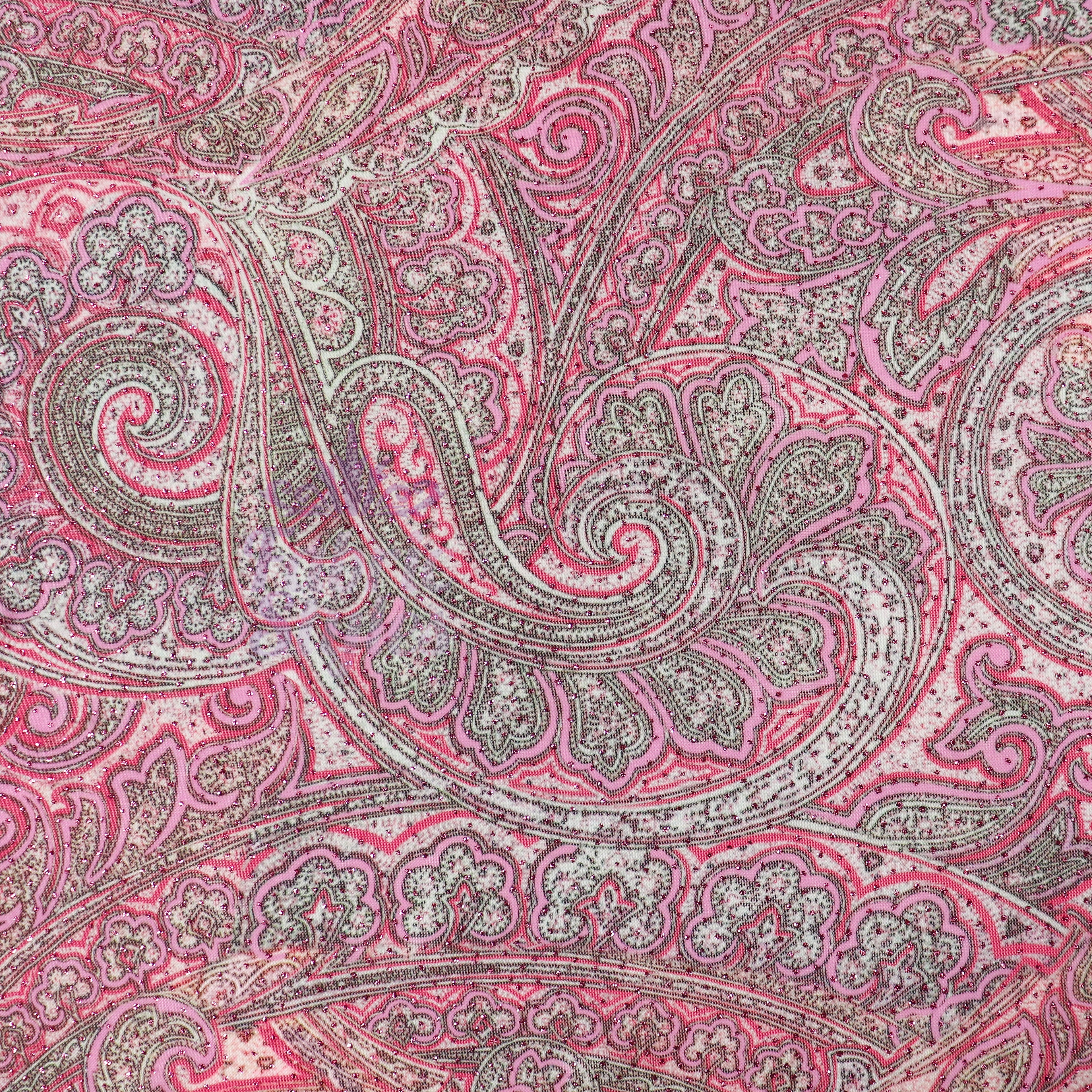 Red Glitter Paisley Power Mesh Fabric