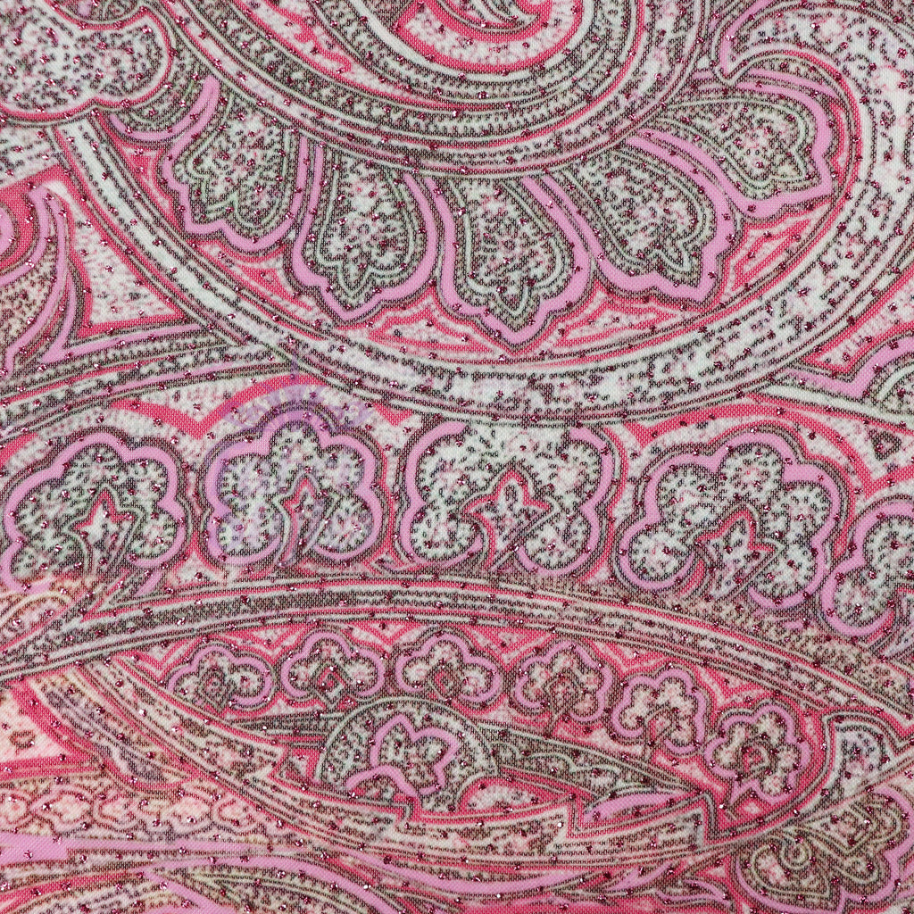 Red Glitter Paisley Power Mesh Fabric