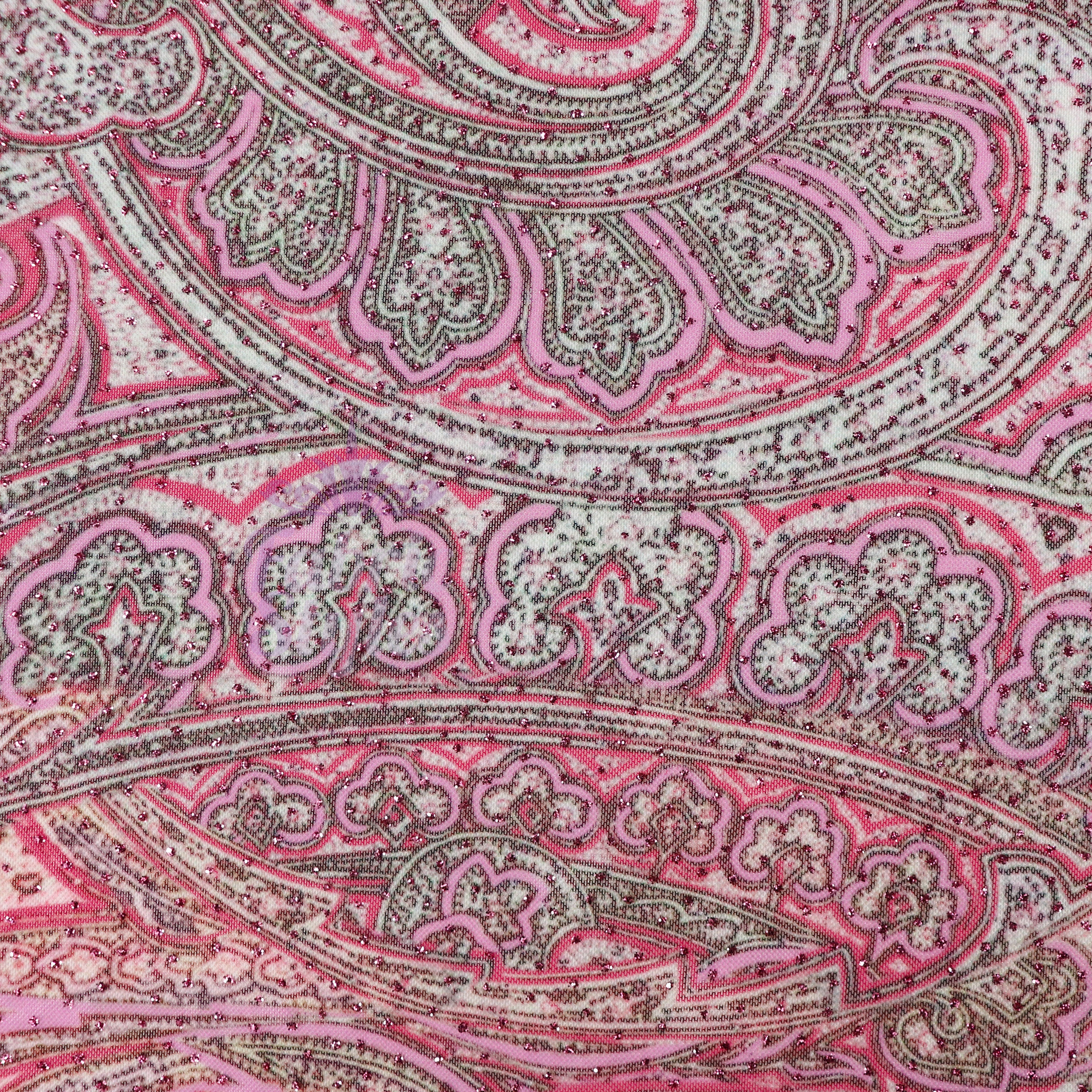 Red Glitter Paisley Power Mesh Fabric