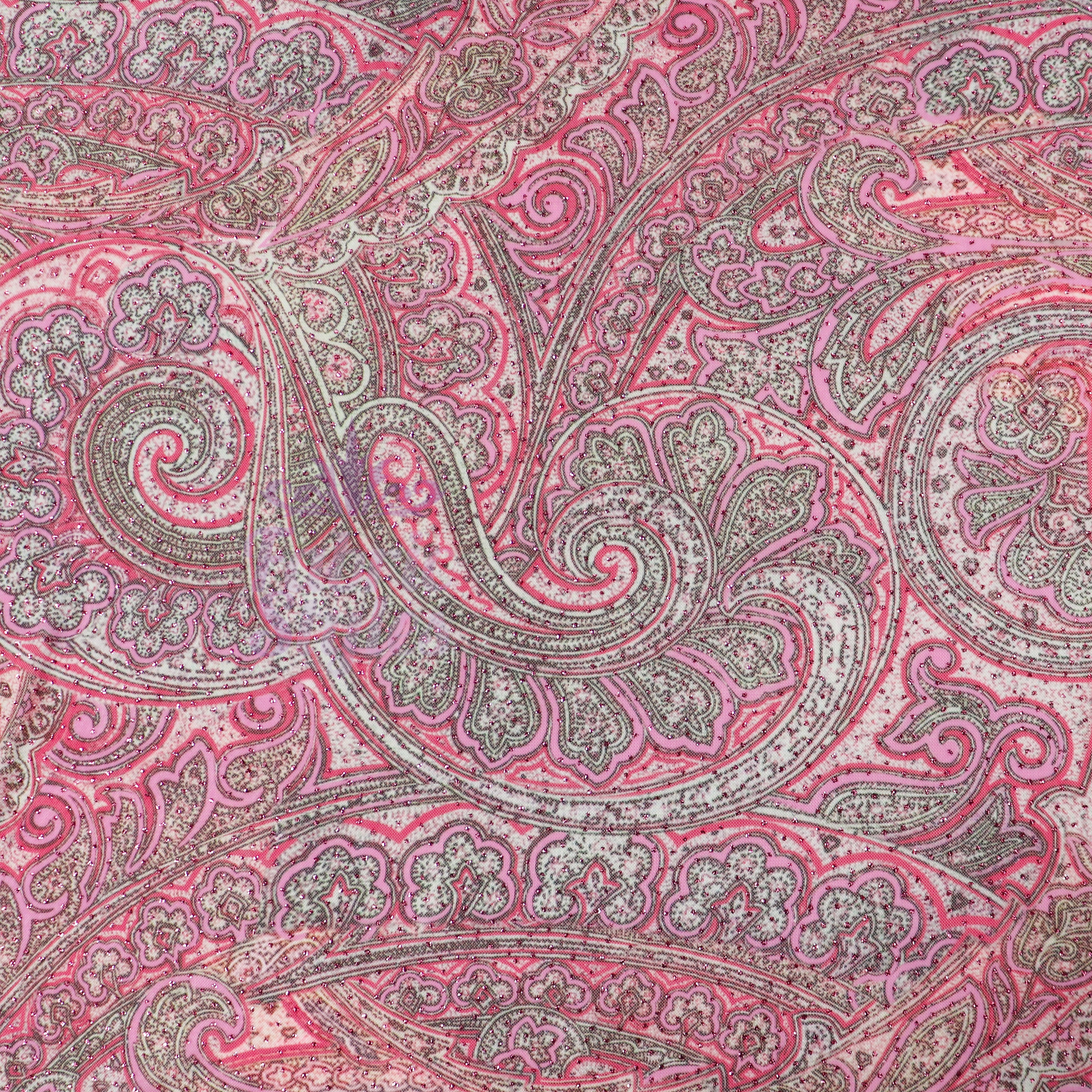 Red Glitter Paisley Power Mesh Fabric