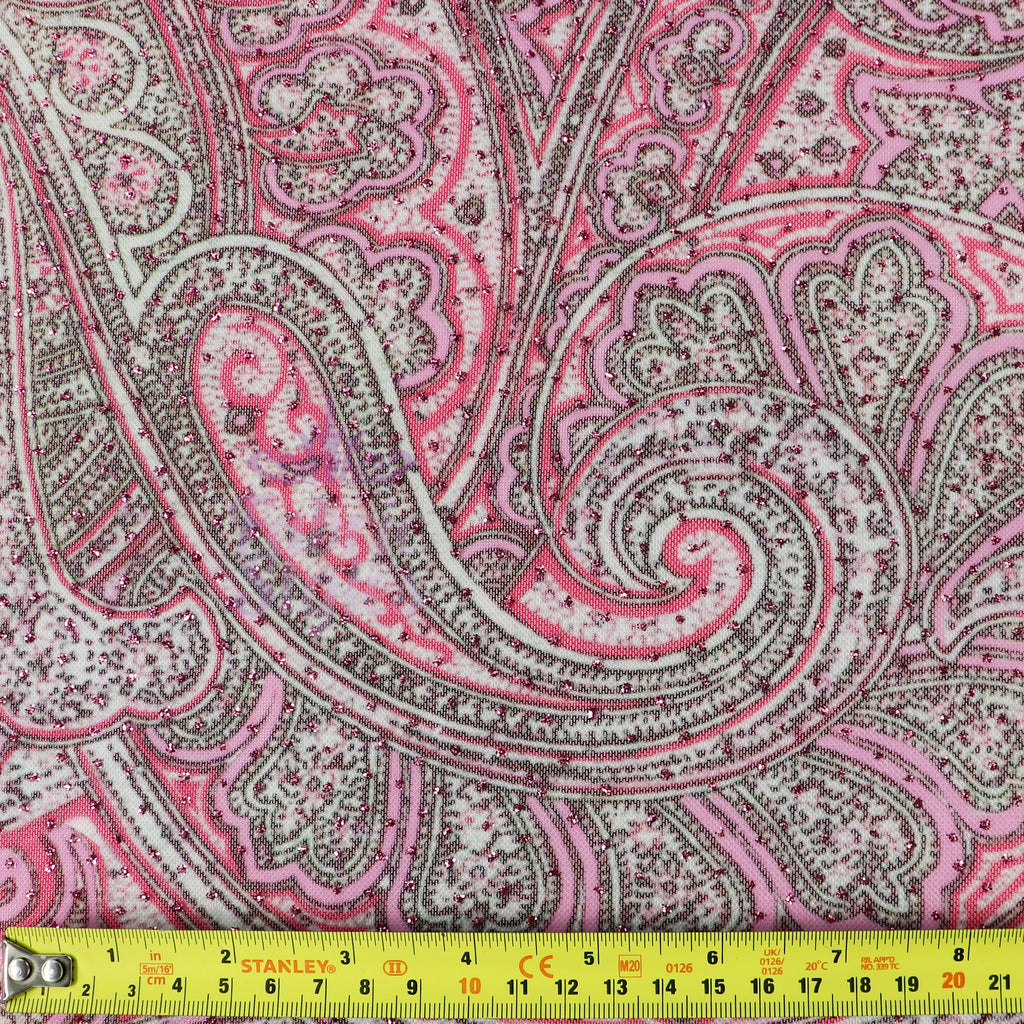 Red Glitter Paisley Power Mesh Fabric