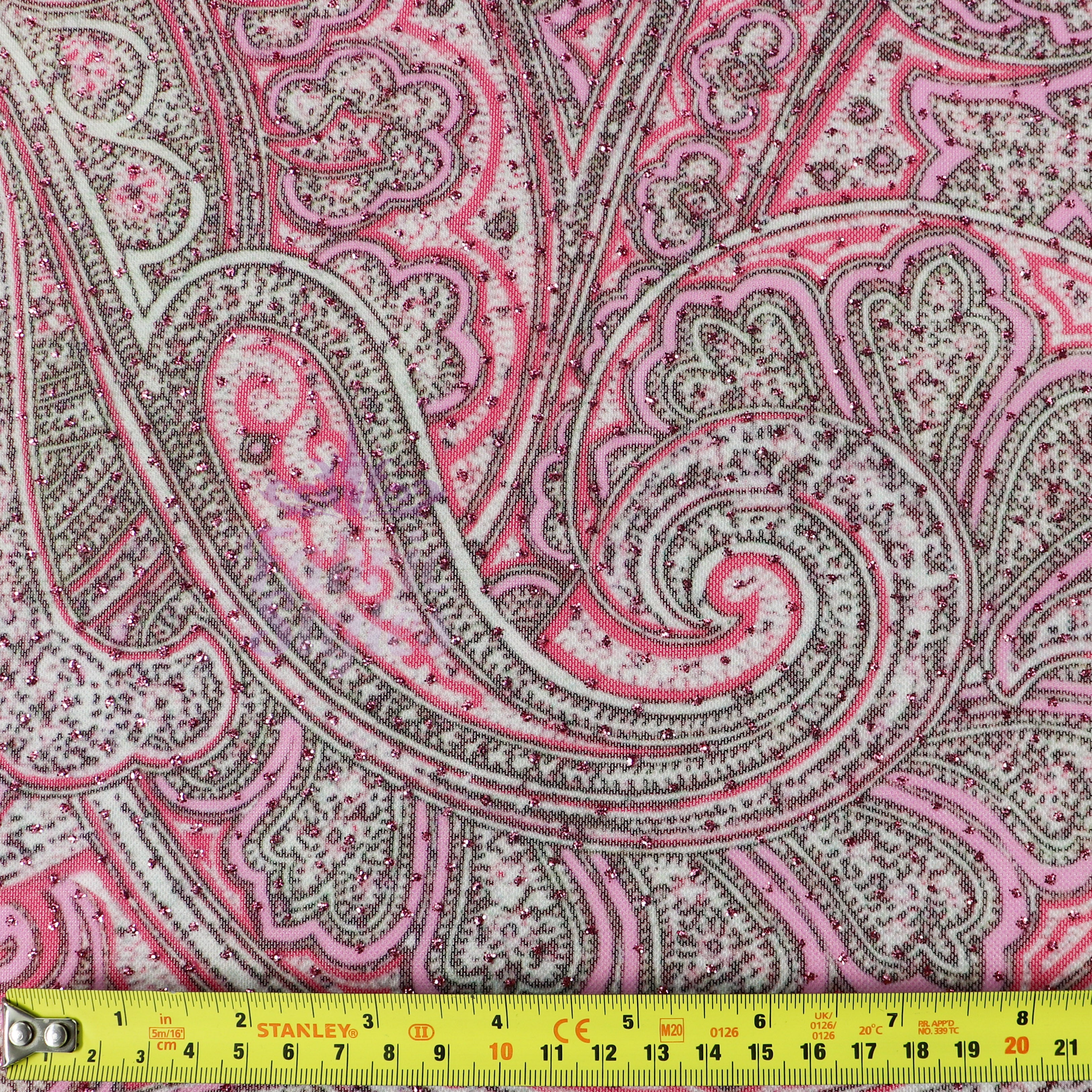 Red Glitter Paisley Power Mesh Fabric