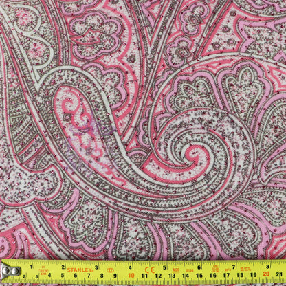 Red Glitter Paisley Power Mesh Fabric