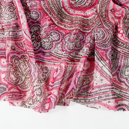 Red Glitter Paisley Power Mesh Fabric