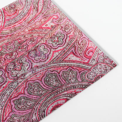Red Glitter Paisley Power Mesh Fabric