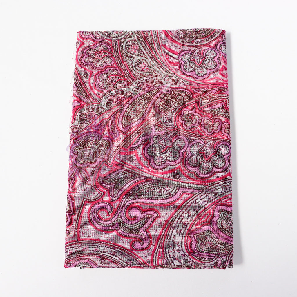 Red Glitter Paisley Power Mesh Fabric