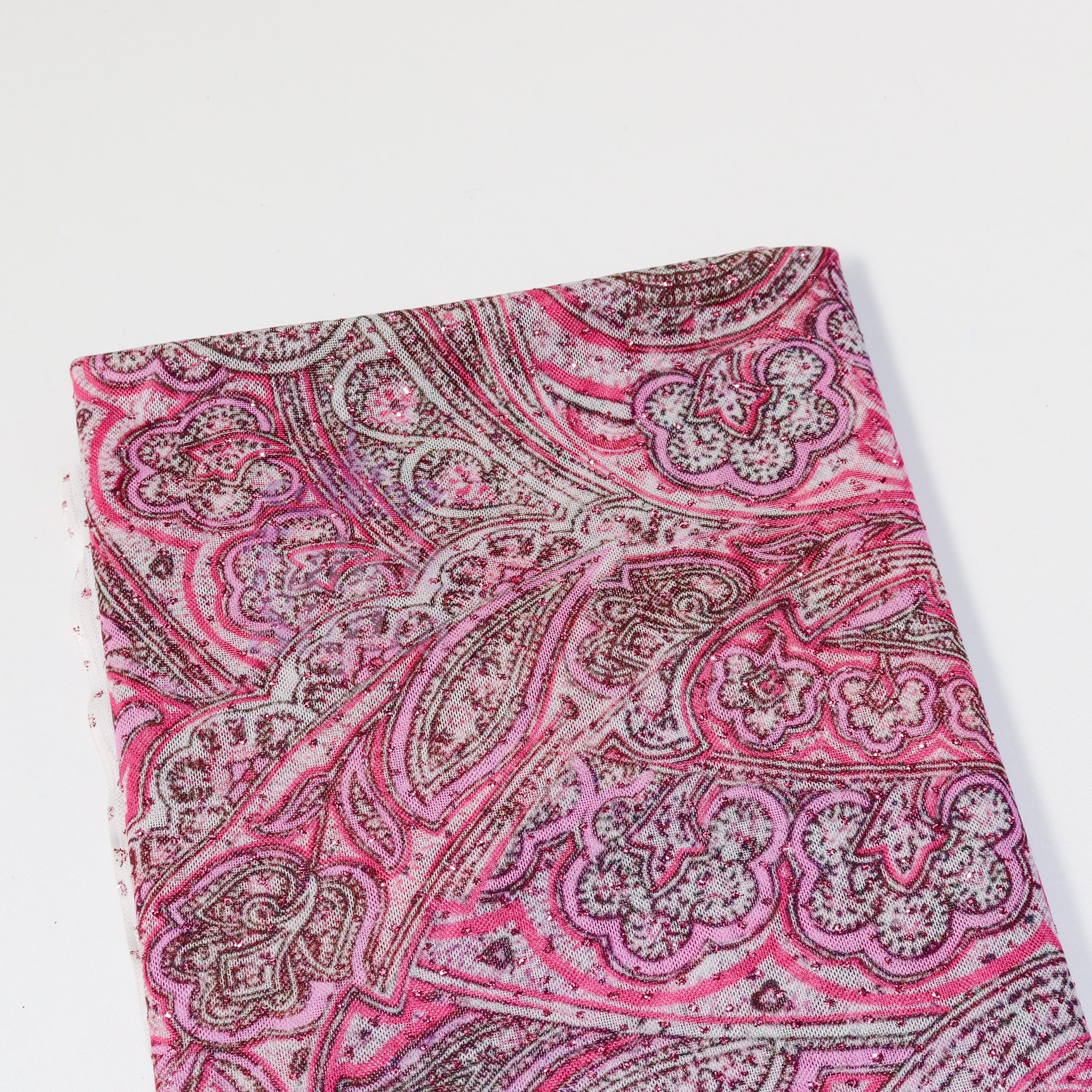 Red Glitter Paisley Power Mesh Fabric
